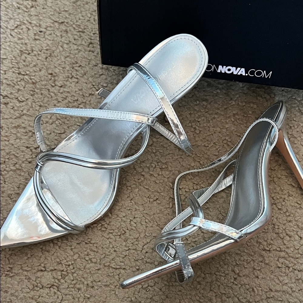 Fashion Nova Metallic Silver Heels
